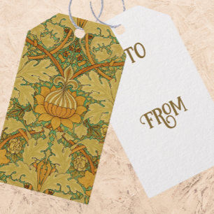 Etiqueta Para Presente Laranja Amarelo Verde William Morris Vintage