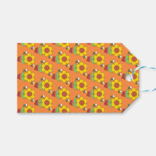 Etiqueta Para Presente Laranja Brilhante E Girassol Amarelo