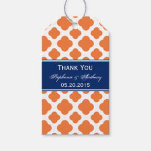 Etiqueta Para Presente Laranja e casamento de Quatrefoil dos azuis