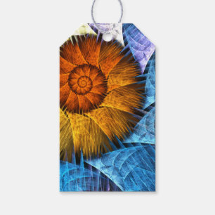 Etiqueta Para Presente Laranja Floral Amarelo Azul Abstrato Art