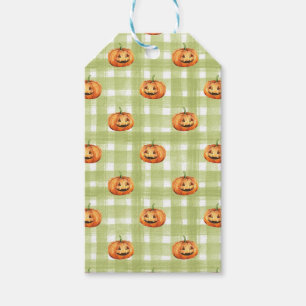 ETIQUETA PARA PRESENTE LARANJA OBRIGANDO PUMPKINS XADREZ BRANCA VERDE