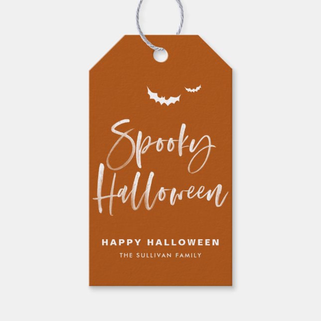 Etiqueta Para Presente Laranja Queimado Escovação Caligráfica Assustadora (Frente)