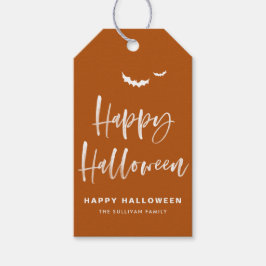 Etiqueta Para Presente Laranja Queimado Feliz Halloween Pincel Caligrafia