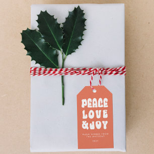 Etiqueta Para Presente Laranja Retro Groovy Paz Amor Alegria Feriado