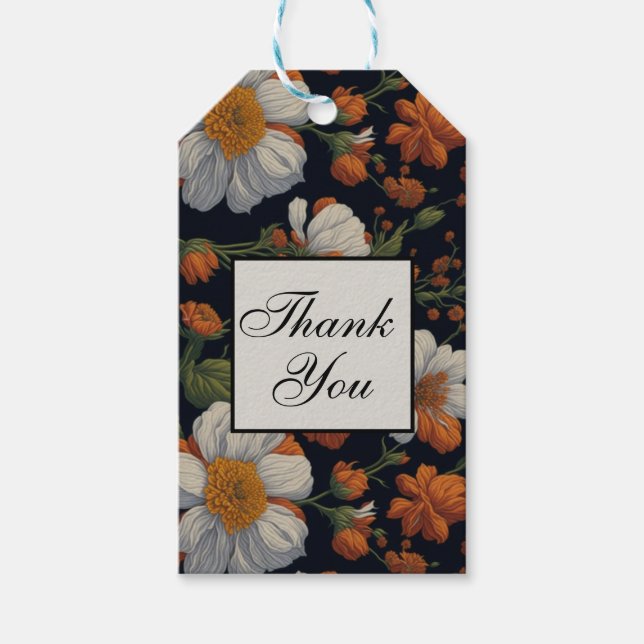 Etiqueta Para Presente Laranjas dramáticas flores retro elegantes brancas (Frente)