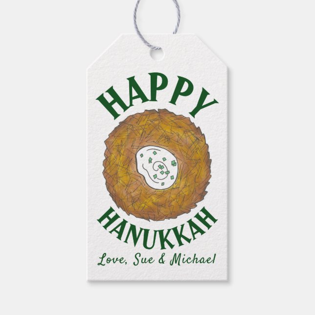 Etiqueta Para Presente Latkes Feliz Hanukkah Chanukah Feriados Judeus (Frente)