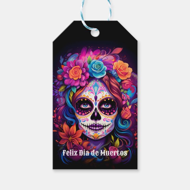 Etiqueta Para Presente 🌹 Lembrança Vibrante: Lady Catrina no Bloom 🌹 (Frente)