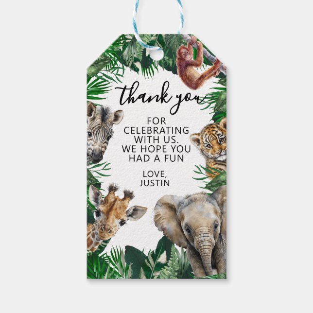 Etiqueta Para Presente Lembrancinha de Festa de Aniversário Safari Jungle (Frente)