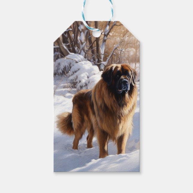 Etiqueta Para Presente Leonberger Deixa-O Neve Natal (Frente)