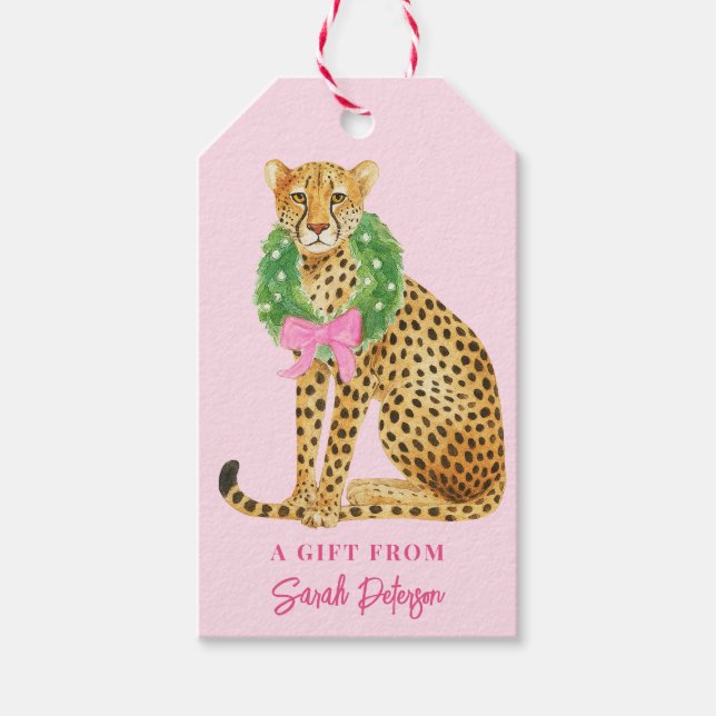 Etiqueta Para Presente Leopardo de Grinalda de Natal (Frente)