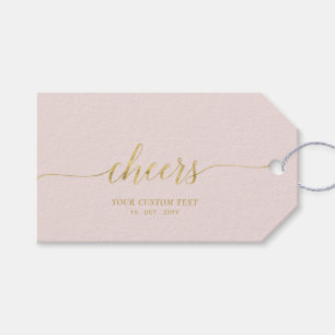 Etiqueta Para Presente Letras Elegantes Douradas e Rosadas Festa Cheers