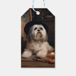 Etiqueta Para Presente Lhasa Apso Abóboras Dia das Bruxas Assustador