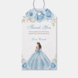 Etiqueta Para Presente Light Blue & Silver Floral Princess Quinceañera