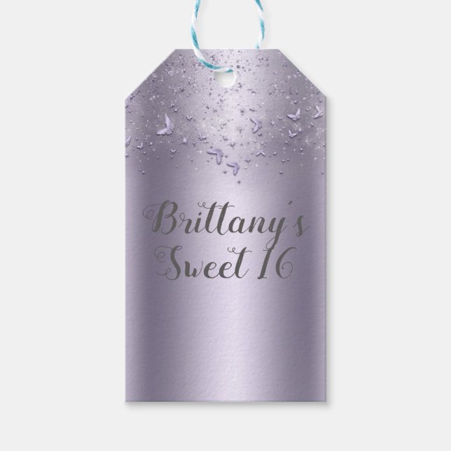 Etiqueta Para Presente Lilac Shimmer Flex Butterfly Doce 16 Partido (Frente)