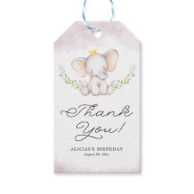 Lilac Watercolor Baby Elephant Aniversário Obrigad