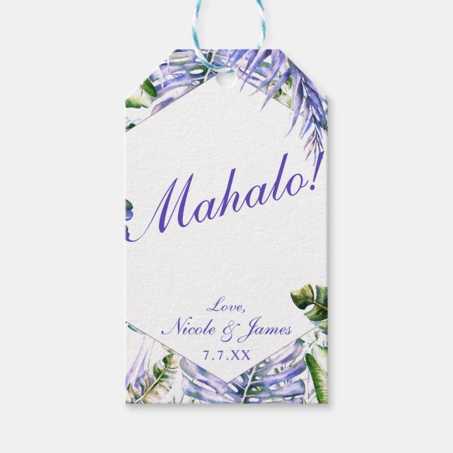 Etiqueta Para Presente Lilás Roxo da Ilha Tropical Chic de Casamento de I (Frente)