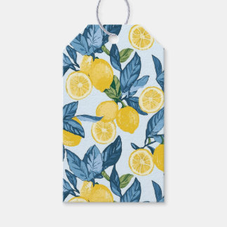 Etiqueta Para Presente Limão Amarelo fresco em fundo azul