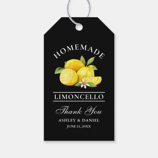 Etiqueta Para Presente Limões De Aquarela Limoncello Obrigado Negro (Frente)