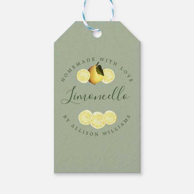 Etiqueta Para Presente Limoncello Caseiro Personalizado Laurel Verde (Frente)