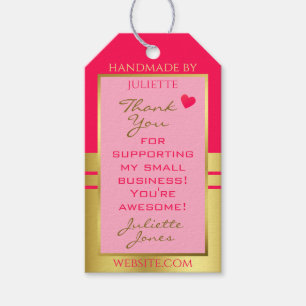 Etiqueta Para Presente Linda menina rosa e Dourada com coração bonito O