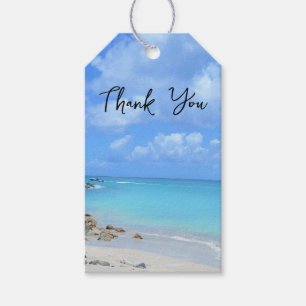Etiqueta Para Presente Linda Praia Tropical Turquesa Obrigado