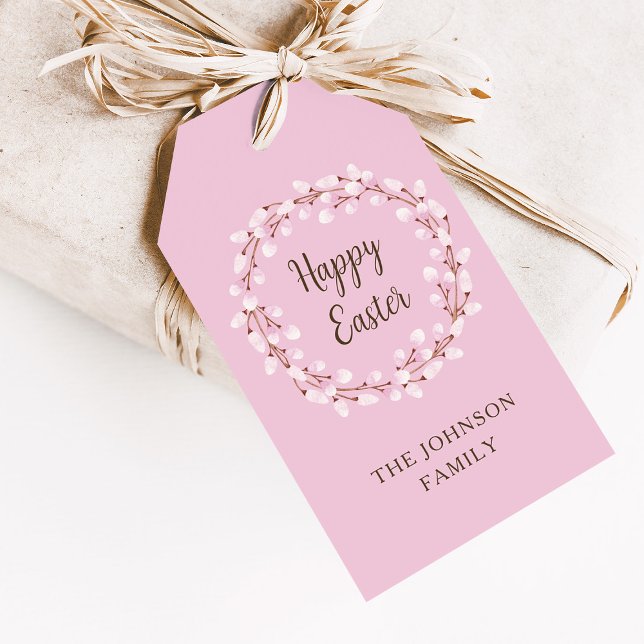Etiqueta Para Presente Linda Salgueiro Rosa Feliz Páscoa  (Cute Pink Willow Happy Easter Gift Tags)