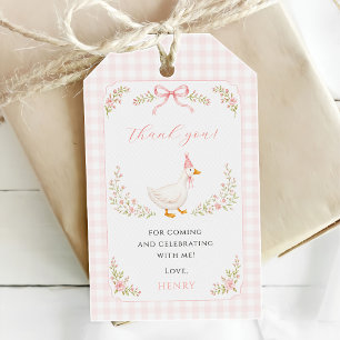 Etiqueta Para Presente Linda Um Ganso Bobo Laço Rosa Menina 1º Aniversári