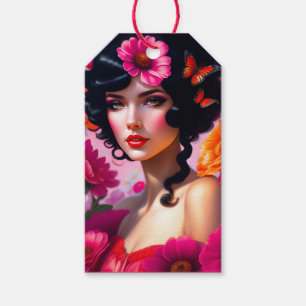 Etiqueta Para Presente Linda Vintage Lady Em Vermelho