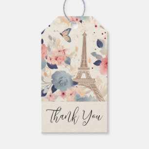 Etiqueta Para Presente Lindas Flores e Torre Eiffel Paris Obrigado
