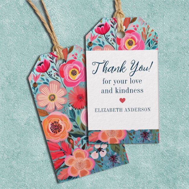 Etiqueta Para Presente Lindo Agradecimento Botânico Feminino Floral (A bright colorful floral Thank you gift tag. Great for thanking wedding or bridal shower guests.)