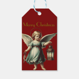 Etiqueta Para Presente Lindo Anjo de Natal Vintage e Lanterna