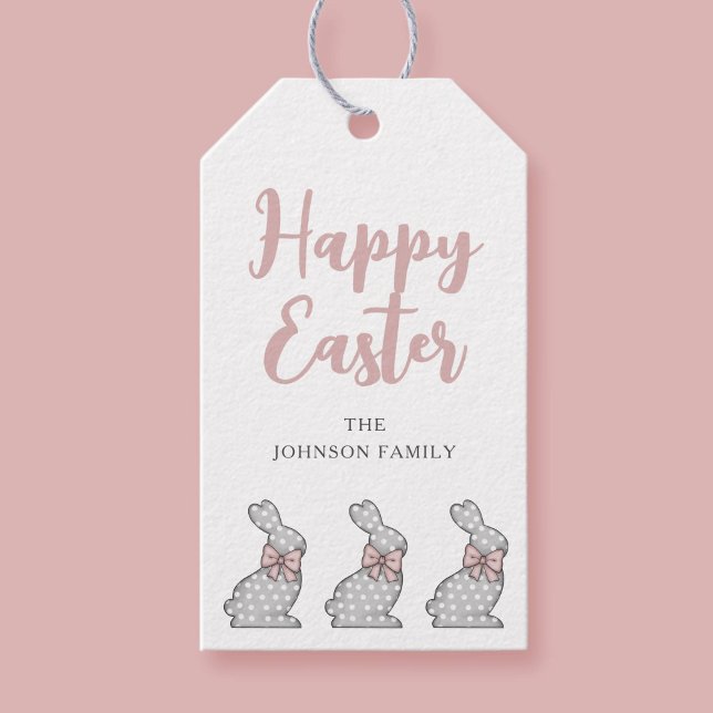 Etiqueta Para Presente Lindo Coelho Rosa Feliz Páscoa  (Cute Pink Bunny Happy Easter Gift Tags)