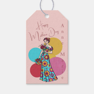 Etiqueta Para Presente Lindo 'Feliz Dia das Mães' Floral em Arte Pop Rosa