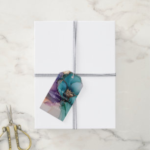 Etiqueta Para Presente Lindo Floral Azul Água Roxo Dourado