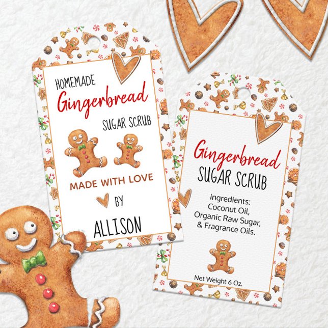 Etiqueta Para Presente Lindo Gingerbread 🍪 Feito Com Amor Feriado (Cute Gingerbread 🍪 Made With Love Holiday Gift Tags
)