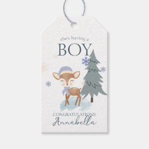 Etiqueta Para Presente Lindo Menino de Veado Bebê de Inverno