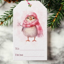 Lindo Pássaro de Natal em Aquarela Rosa