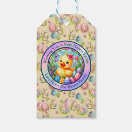 Etiqueta Para Presente Lindo Pintinho de Páscoa, Flores e Ovos Coloridos
