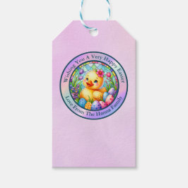 Etiqueta Para Presente Lindo Pintinho de Páscoa, Flores e Ovos Coloridos