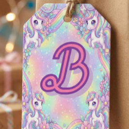 Etiqueta Para Presente Lindo Unicórnio Kawaii Arco-íris Pastel Mágico