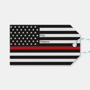 Etiqueta Para Presente Linha vermelha fina bandeira do sapador-bombeiro