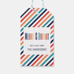 Etiqueta Para Presente Linhas Coloridas de Retros de Natal estético