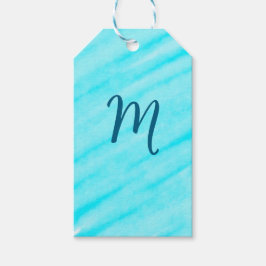Etiqueta Para Presente linhas simples de aquarela azul adicione seu monog