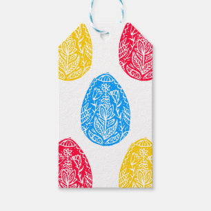 Etiqueta Para Presente Linoco de Ovo de Páscoa Floral Azul/Vermelho/Amare