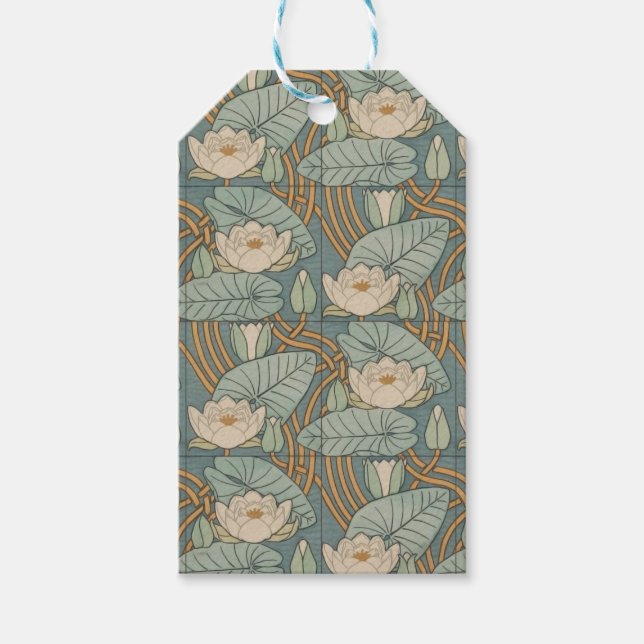 Etiqueta Para Presente Lírios Aquáticos Arte Nova Natureza (Frente)