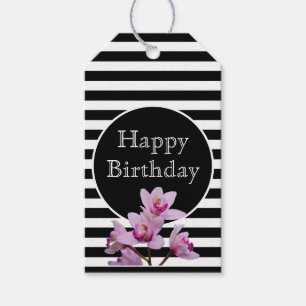 Etiqueta Para Presente Listras do feliz aniversario e orquídeas de