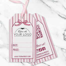 Etiqueta Para Presente Listras e Laço Rosa Coquete Handdrawn Seu Logotipo