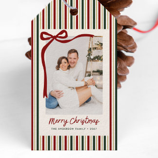 Etiqueta Para Presente Listras Festivas & Foto de Família de Natal com La