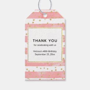 Etiqueta Para Presente Listras Leves Rosa Faux Dourado Confetti Birthda