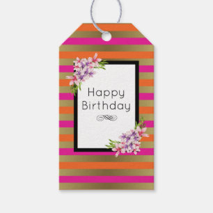 Etiqueta Para Presente Listras metálicas cor-de-rosa, laranja e escura c